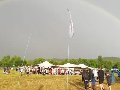 Festival tent rental, ideal for summer university events, with a spacious covered area offering generous rain protection.