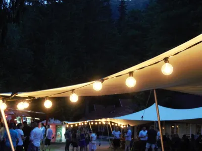 Festival tent rental for summer universities, with multiple event tents set up for the food court.