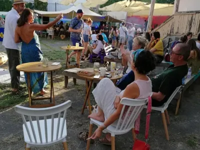 Cozy rental bistro tables and chairs for outdoor events and festivals.